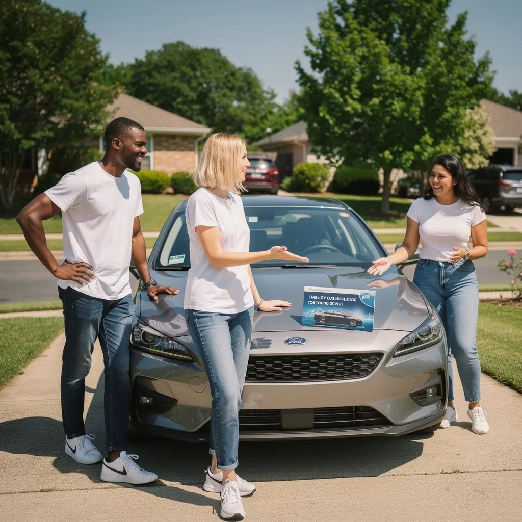 Uśmiechnięty młody kierowca trzymający kluczyki do samochodu w tle z nowoczesnym pojazdem.